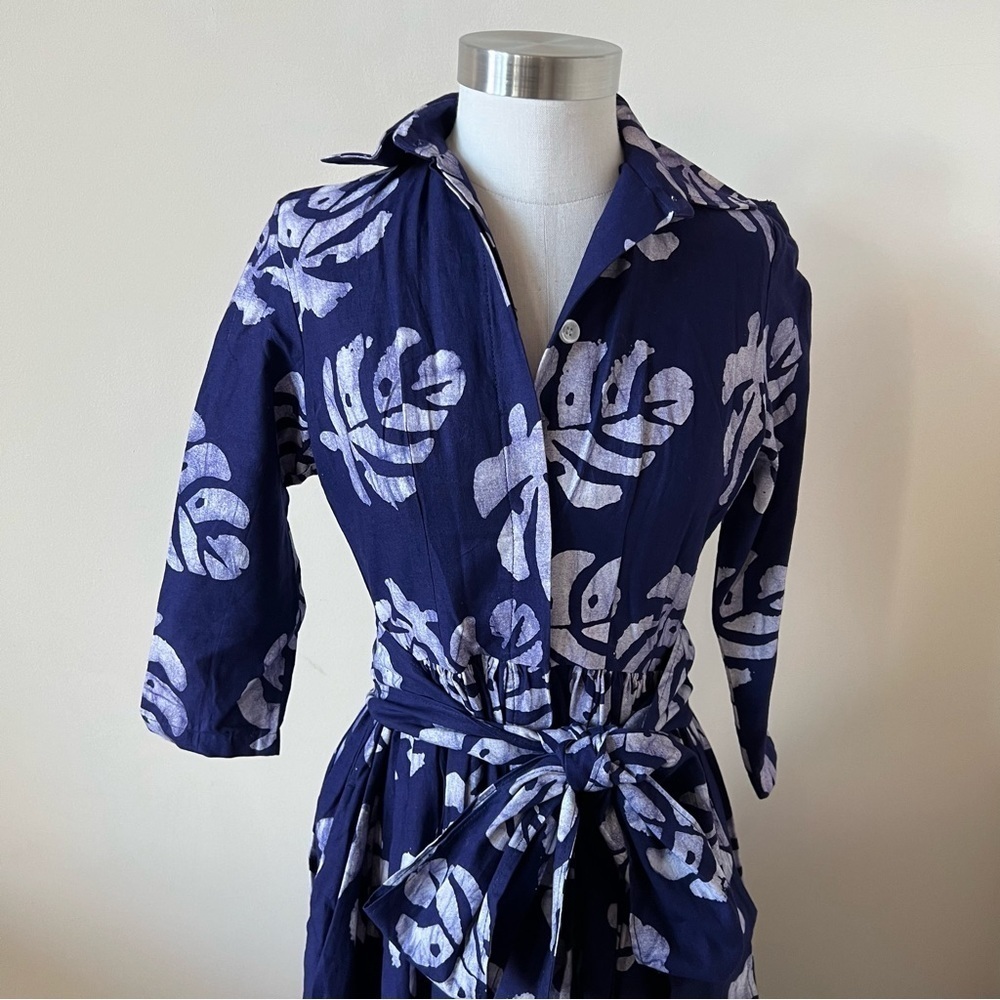 New! Sika Purple Leaf Print Cotton Maxi Shirt Dress 17509 - Picture 4 of 11